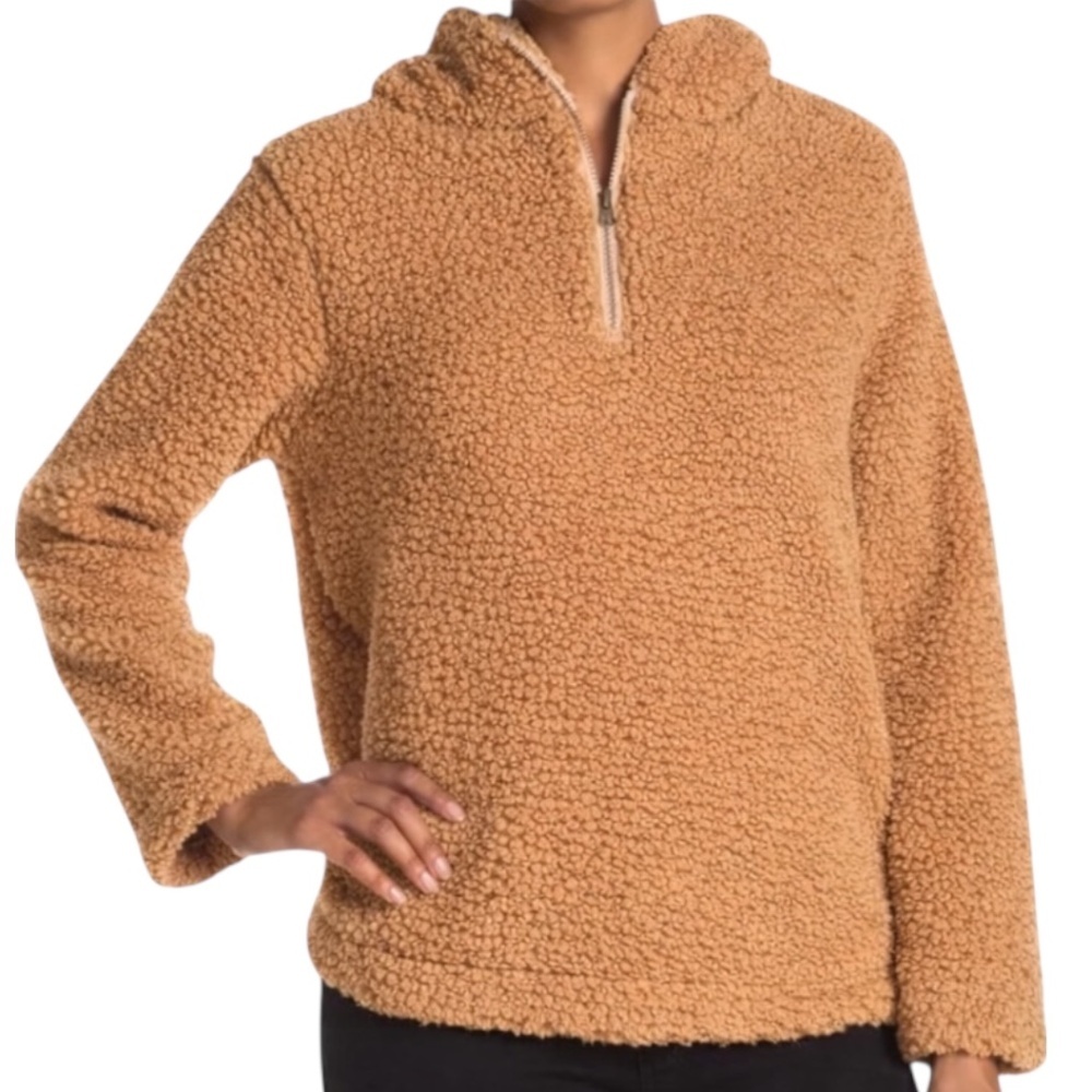 Forgotten Grace Sherpa Hoodie – Caramel – Size L – Cozy Half Zip Pullover